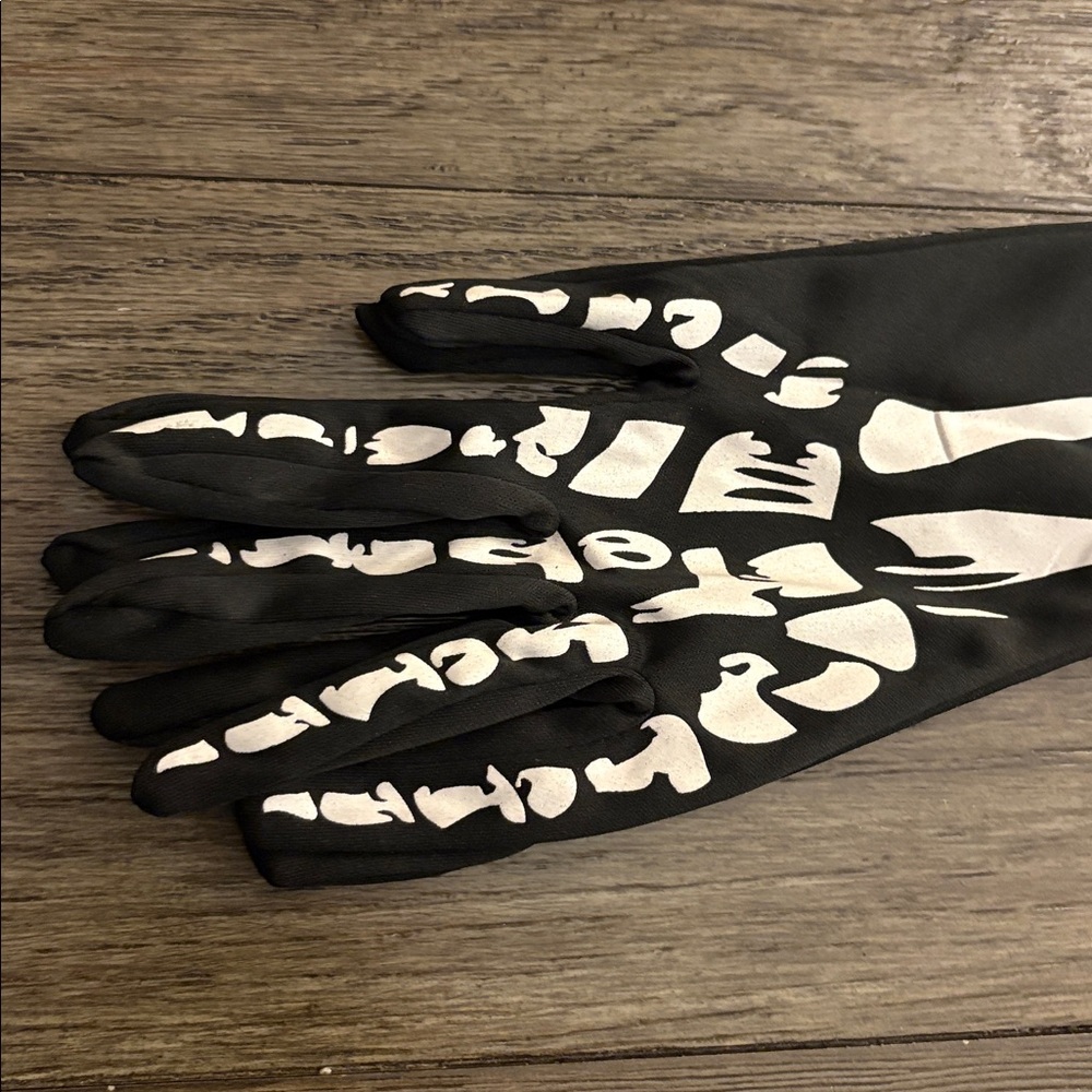 NWT [Seasons] Glow in the Dark Elbow Length Black Skeleton Gloves, Adult OS - Picture 4 of 10